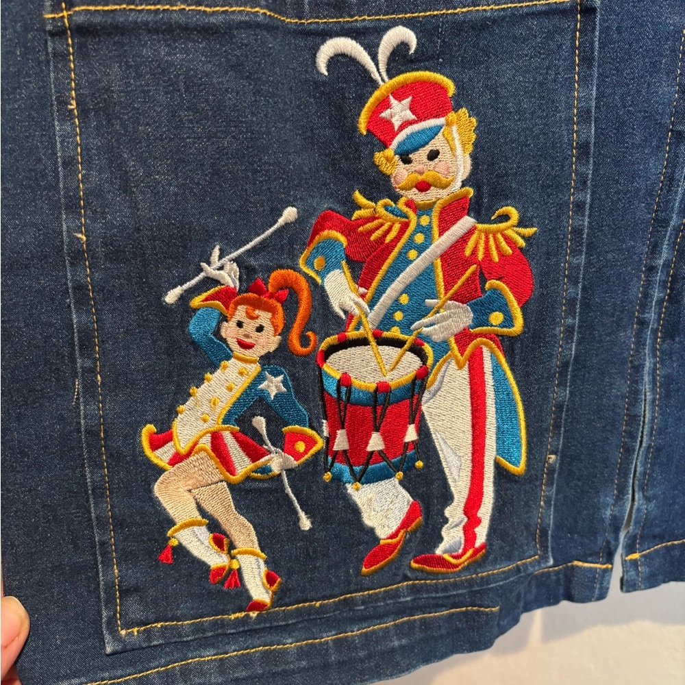 Vintage Bob Mackie Marching Band Embroidered Zipper Denim Jacket, America size L - Picture 2 of 9